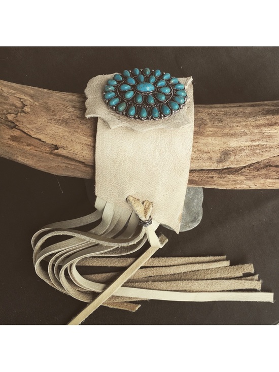 rhapsody in beads Jewelry - Turquoise Concho Fringe white elk soft Leather Cuff adjustable   button closure